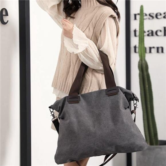 Women's Canvas Tote Bag Shoulder Crossbody Purses Work Travel - Picture 4 of 6